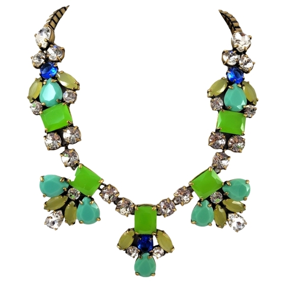 J. Crew Statement Necklace Green Blue Lime A0293 - Picture 5 of 9